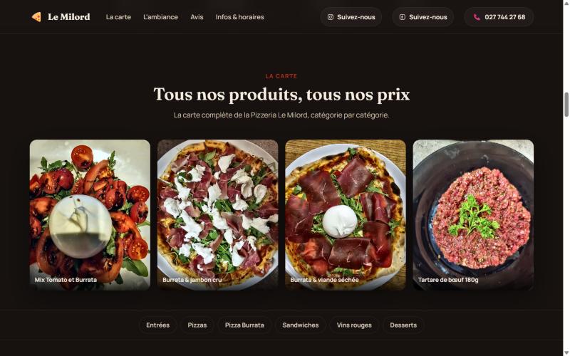 Site web réalisé pour Pizzeria Le Milord